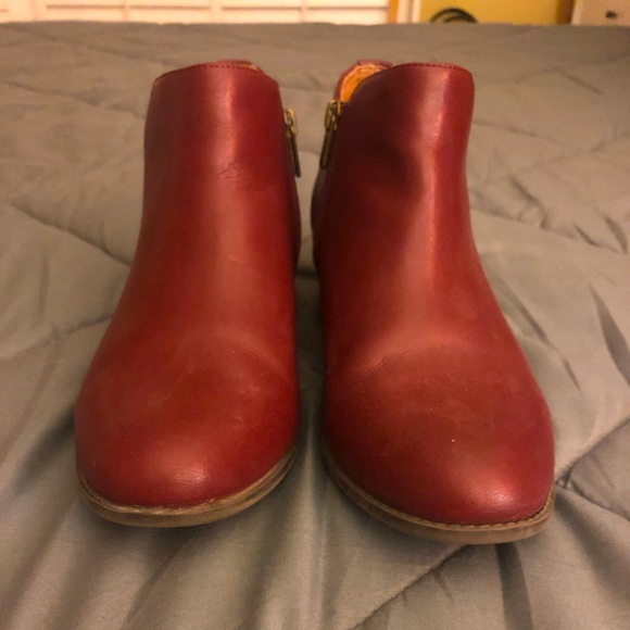 Vionic Shoes - Vionic orthotic ankle boots. Burgundy, with brown, back buckle.